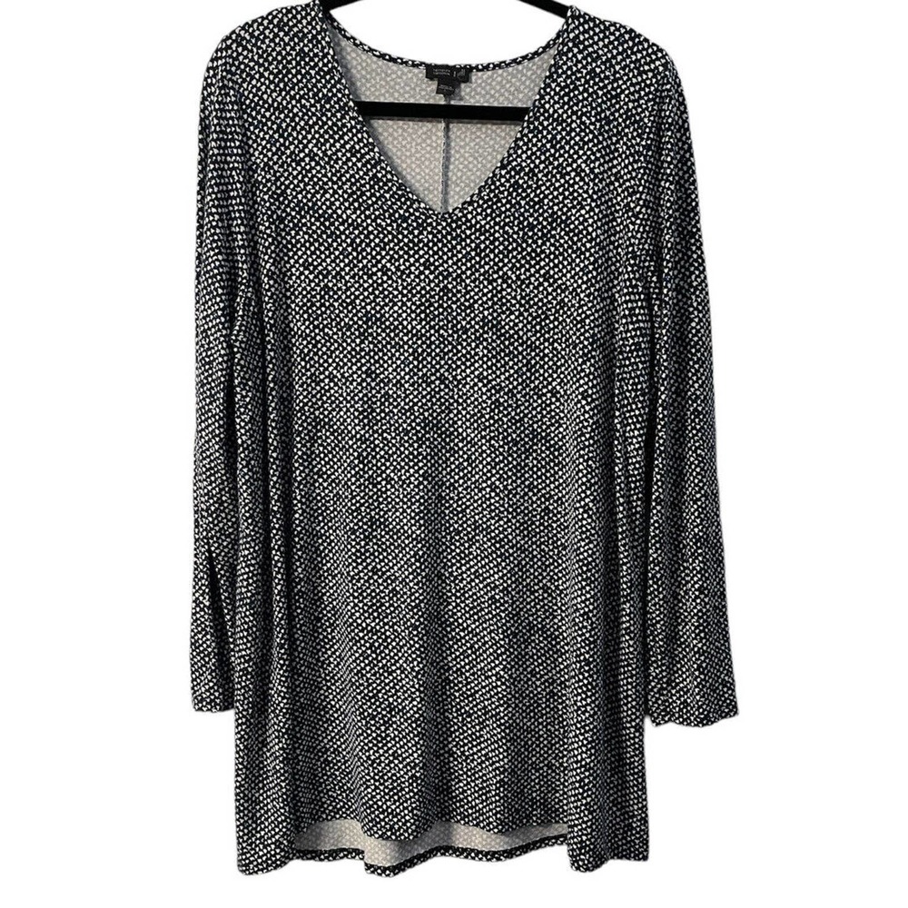 J Jill Blouse Womens Large Top 3/4 Sleeve Black With White Knit